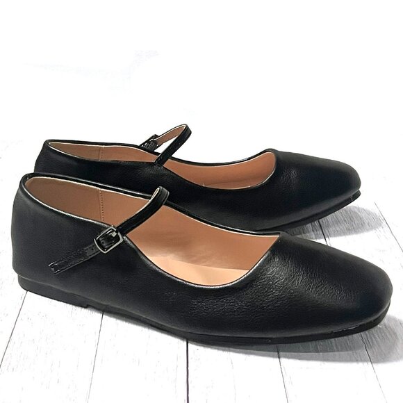 New Women Black Square Toe Mary Jane Ballet Flats - Picture 1 of 4